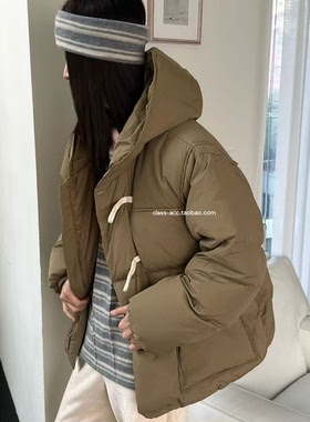 韩现class韩国直邮111110 MUCH 韩代2025鸭绒8:2牛角扣连帽羽绒服