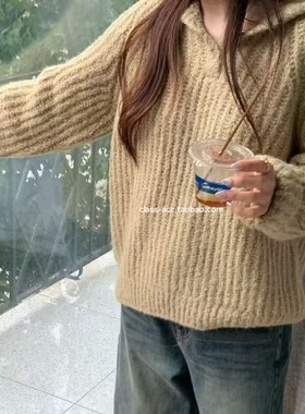 class韩国直邮121714 La creme奶油家 韩代2025款 竖坑条连帽毛衣