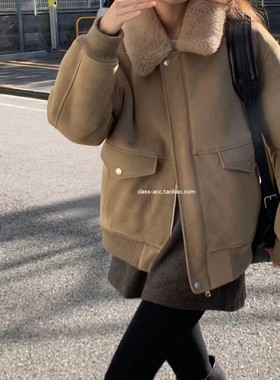 class韩国直邮121112 OUNCE 韩代2025款  小毛领麂皮夹克外套