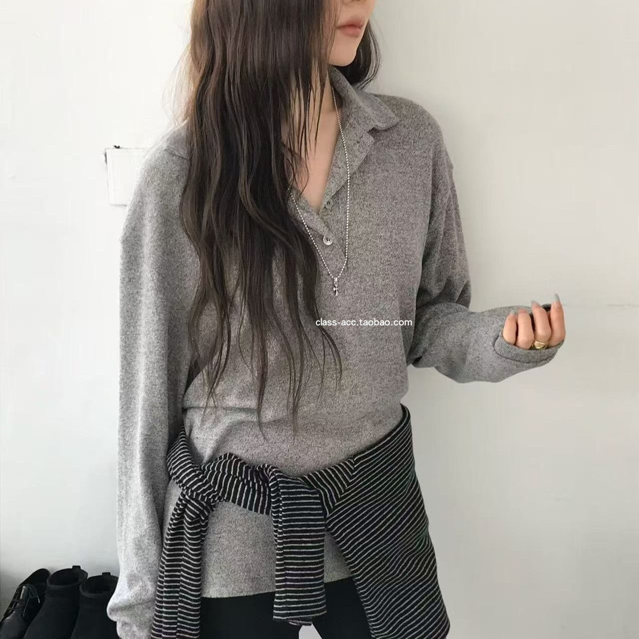 class韩国直邮121015 nuese 韩代2025款  POLO领薄针织