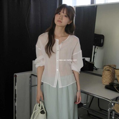 class韩国直邮061402 Riveroom 韩代2026款  圆领亚麻衬衫