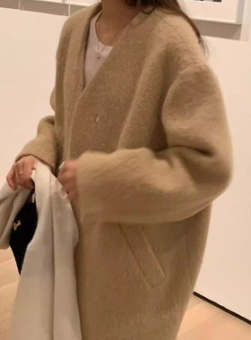 class韩国直邮112415 OUNCE韩代2025款  V领贵气羊驼毛大衣