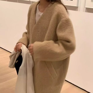 class韩国直邮112415 V领贵气羊驼毛大衣 OUNCE韩代2025款