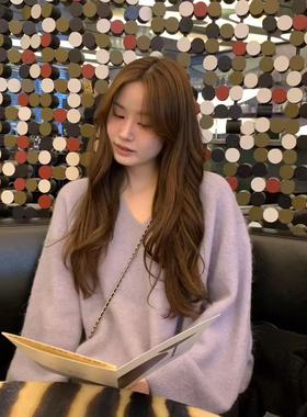 class韩国直邮112407 OUNCE韩代2025款羊驼毛氛围感V领毛衣