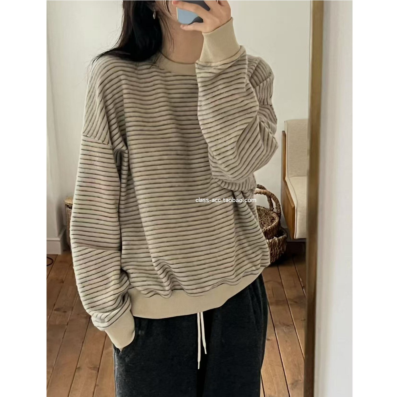 class韩国直邮111306 TASTE 韩代2025款  条纹卫衣