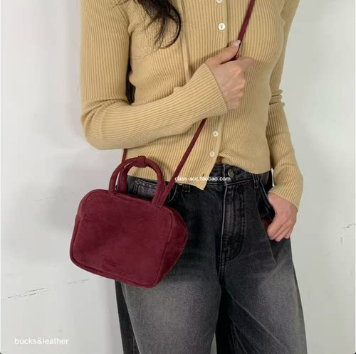 class韩国直邮122412 bucks&leather  牛皮/羊皮小号可斜挎豆腐包