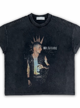 TecNineGroup DROP2 MOHAWK TEE 莫西干人像印花碎钻做旧 短袖T恤