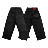 张峻豪同款 牛仔裤 水钻压蜡 蜡裤 黑色伐木铆钉工装 TecNineGroup