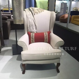 简约老虎椅沙发椅休闲椅高背椅懒人沙发定制 美式 布艺单人沙发