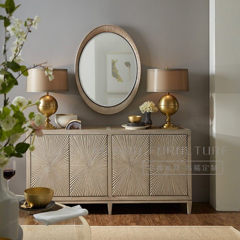 美式乡村实木雕花玄关柜法式新古典餐边柜酒店会所高端定制门厅柜