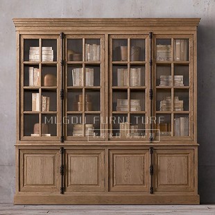 美式 复古 实木书柜餐边柜组合柜定制柜子书橱书架收纳柜橡木欧式
