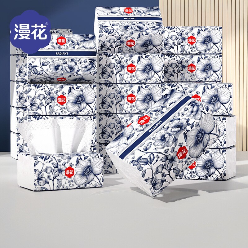 漫花中国风系列抽纸纸巾一整箱家