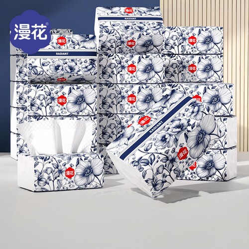 漫花中国风系列抽纸纸巾一整箱家