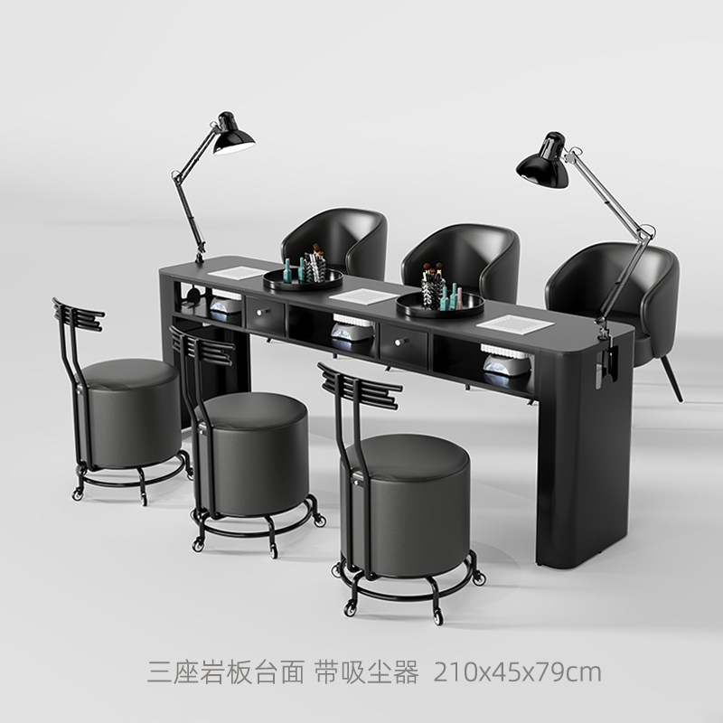 明泰隆美甲桌椅套装岩板大理石吸尘器美甲台美甲店高端黑色专用桌