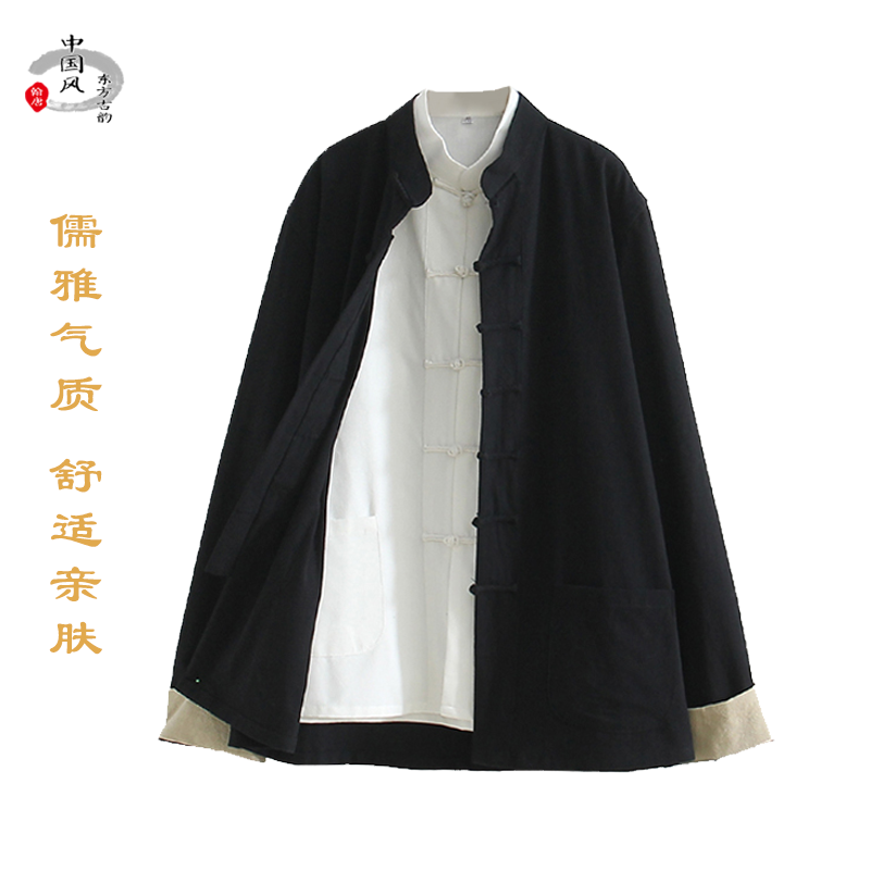 棉麻唐装立领盘扣爸爸青年居士服