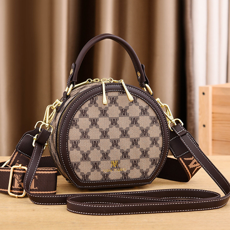 圆形包包2025新款高级感单肩斜挎包法国小众复古小包圆饼老花女包