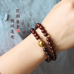 天然印度小叶紫檀8mm双圈手链大漆珠高级感设计男女士款手串佛珠
