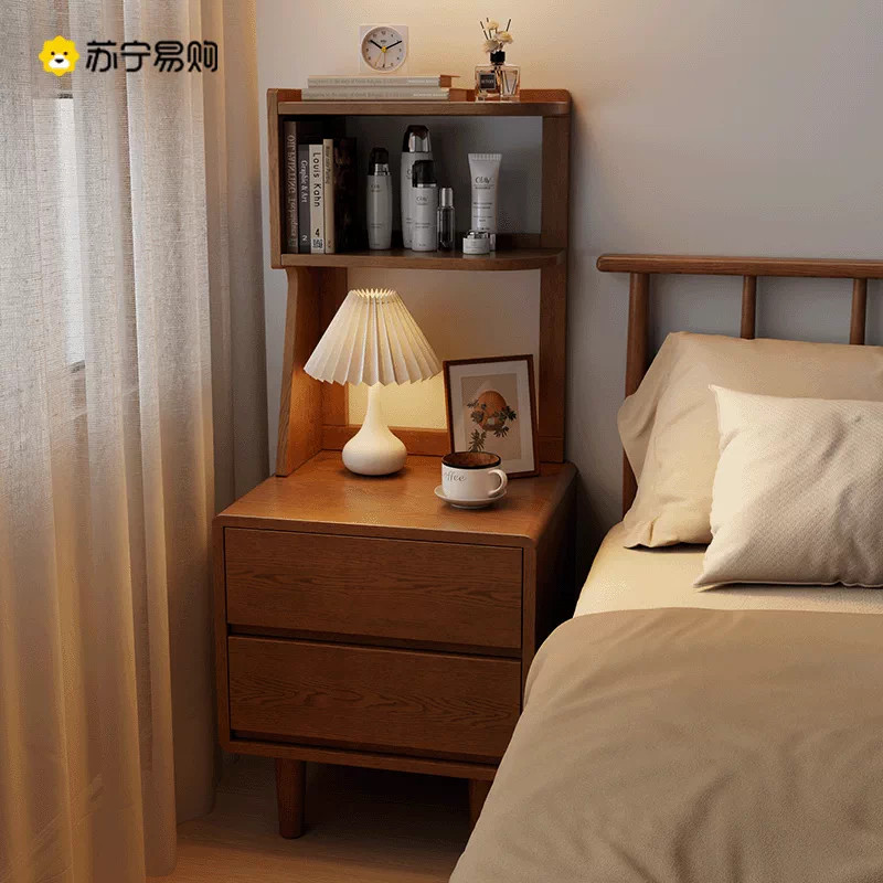 中古风实木转角收纳床头柜