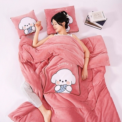 加厚牛奶绒抱枕被子两用双面加绒折叠冬季汽车用办公室午睡二合一