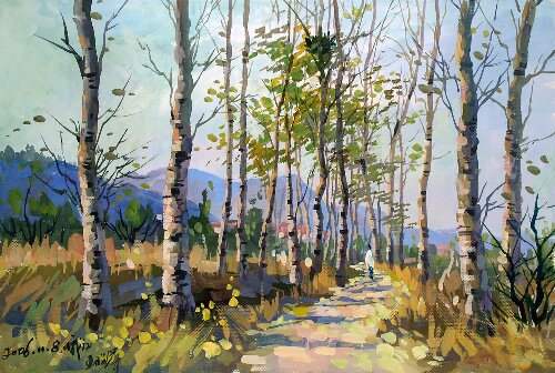 水粉风景画成品临摹 山水风景画水粉静物 色彩临摹定做8k大小现货