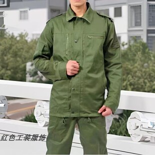 结实耐磨休闲服正品 冬季 单上衣单裤 加厚工作服军绿色涤卡套装 厚款