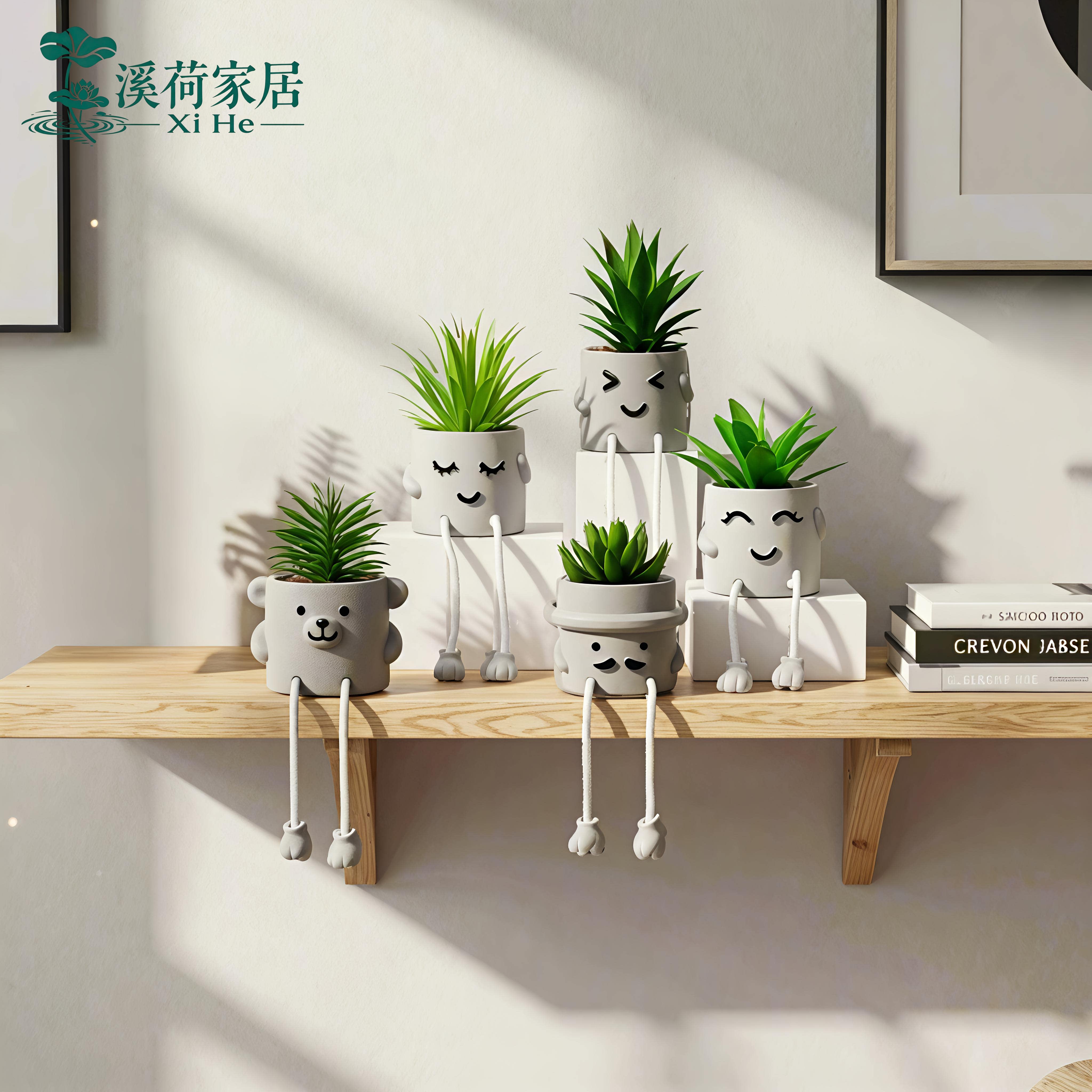 北欧ins风吊脚娃娃仿真绿植装饰摆件 家居创意仿真多肉桌面小盆栽