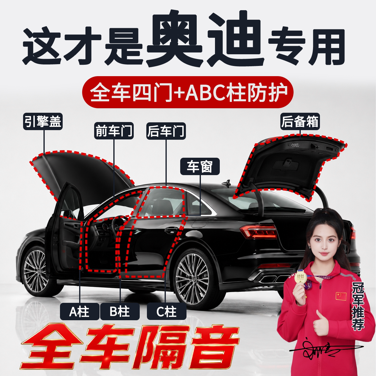 奥迪A6L/Q5L/A4L/A3隔音密封条车门胶条B柱静音中控防尘条后备箱