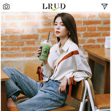 秋季 学生衬衣宽松百搭上衣 长袖 女2019早秋新款 LRUD白色衬衫 韩版