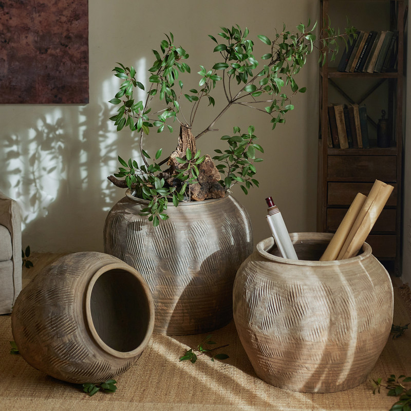 掬涵侘寂风仿古土陶罐子插花大肚花瓶造景落地装饰品田园客厅摆件,家居饰品,花瓶,淘宝优惠券,粉丝福利购,淘宝优惠卷