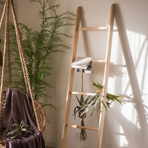 实木梯子架白蜡木原木收纳架