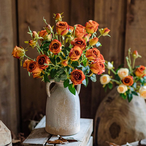 轻奢玫瑰油画复古感仿真干花摆设