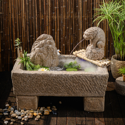 庭院造景貔貅吐水石槽鱼缸石盆