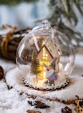 掬涵耶诞微景观玻璃球吊球耶诞树挂饰发光球耶诞节装饰LED灯夜灯