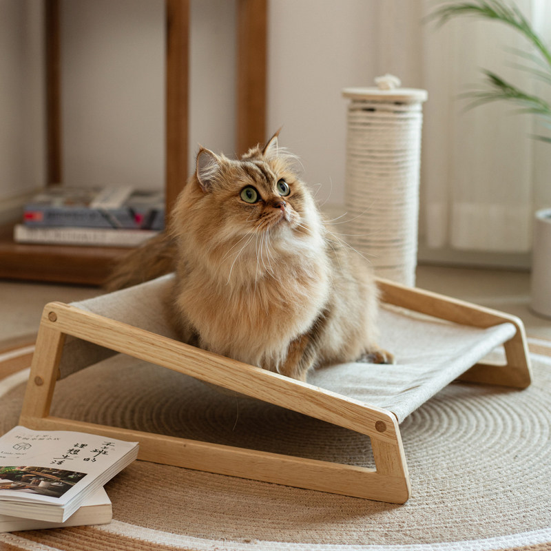 掬涵室内柚木猫吊床高架猫床猫窝实木支架猫椅便捷式置地宠物窝