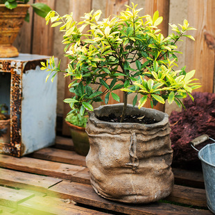 掬涵水泥麻布口袋花盆花篮花器种植绿植复古陶瓷专用多肉北欧INS