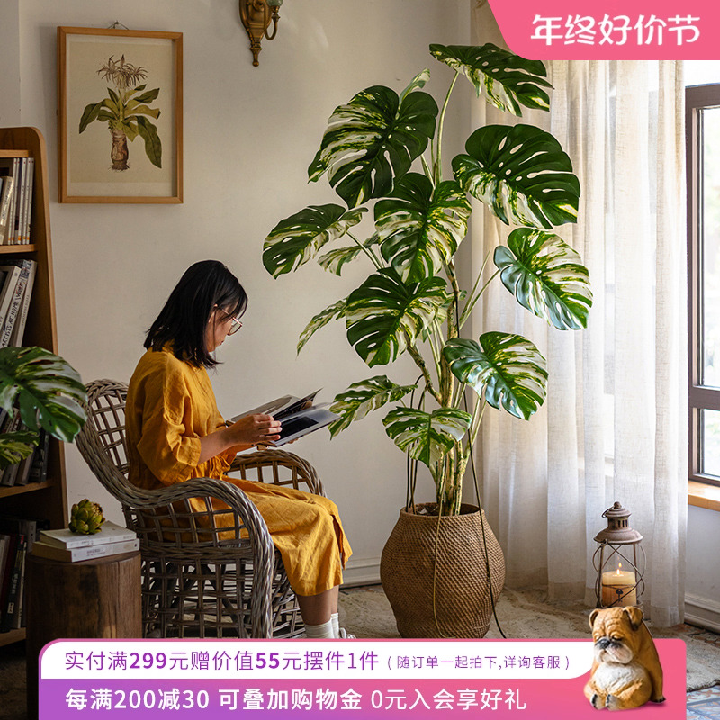 掬涵花叶龟背竹仿真绿植盆栽大型室内橱窗落地仿生植物树装饰摆件