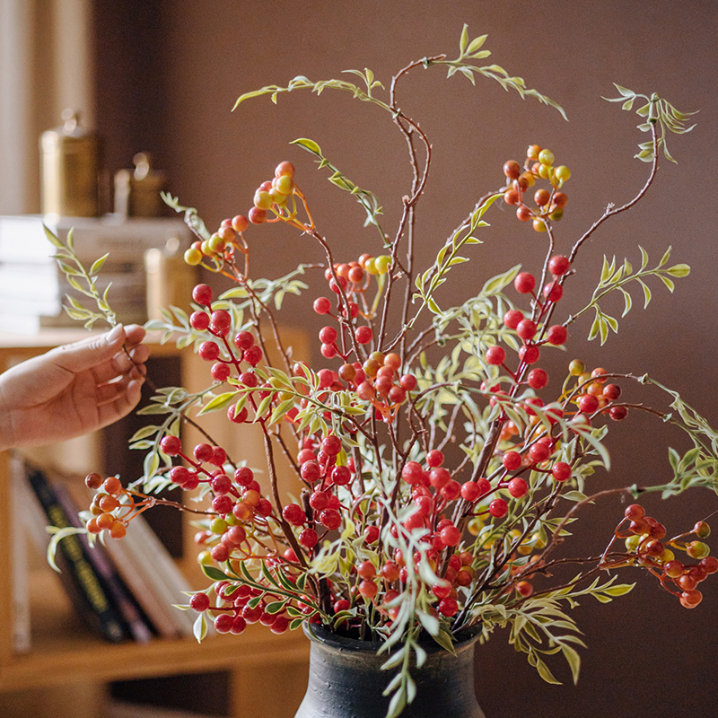 掬涵马桑果仿真花客厅落地假花摆件长枝秋实果实发财果浆果装饰品