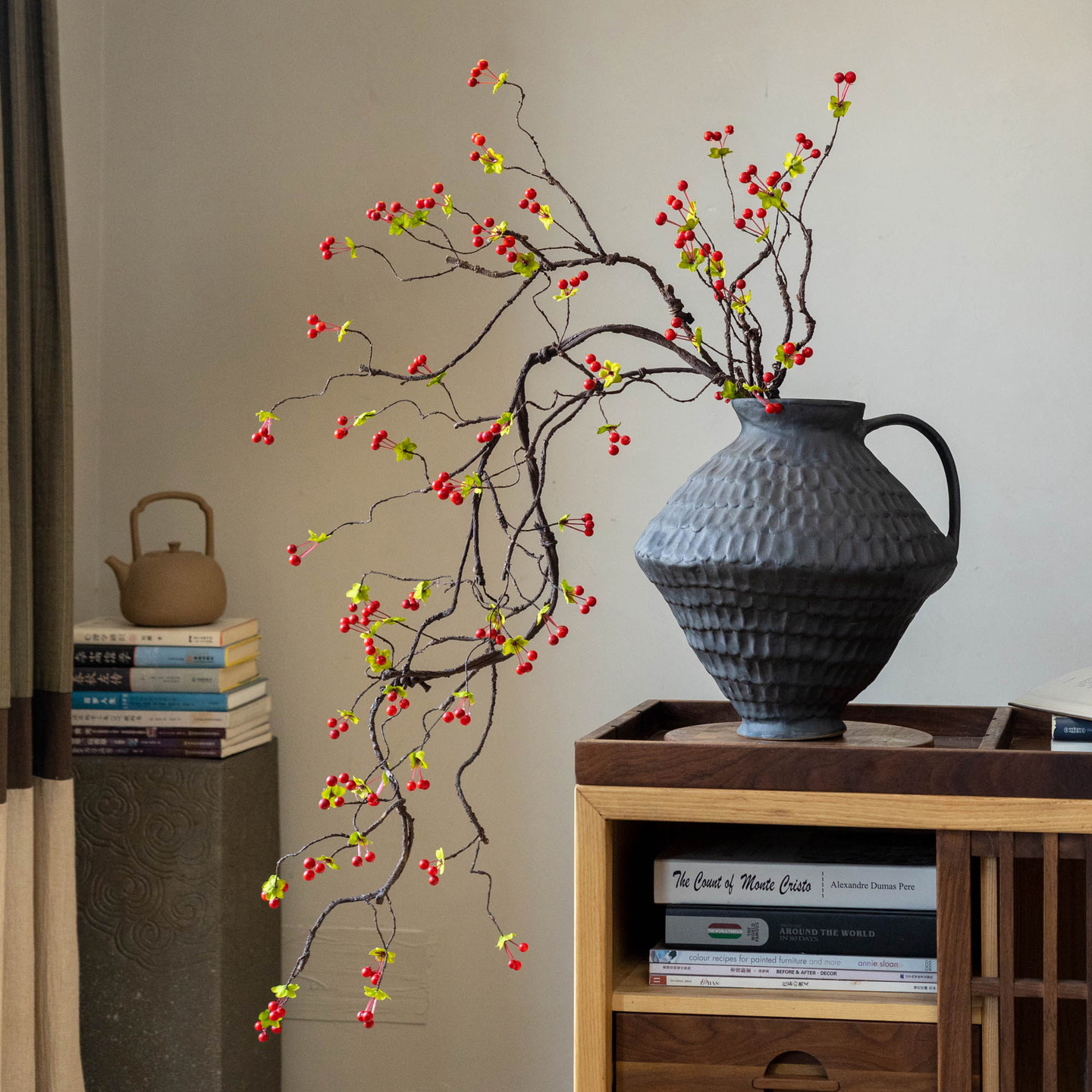 仿真海棠果树枝干花花束客厅假花