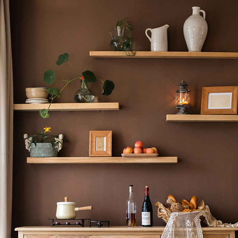 掬涵实木一字隔板墙上置物架客厅壁挂电视简约卧室墙面书架北欧风