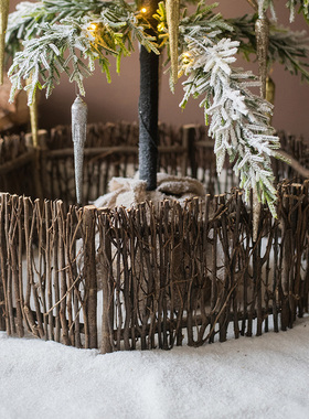 掬涵Christmas圣诞树裙篱笆栅栏围挡围栏天然木棒橱窗装饰品摆件