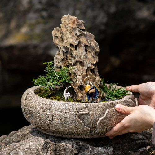 仿石花盆家用客厅假山绿植造景
