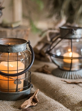 掬涵复古铁艺风灯中古装饰露营餐厅摆件户外提灯高级感烛台美式