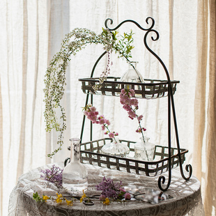 掬涵铁艺花架置物架双层收纳下午茶托架绿萝多肉花盆多功能架子