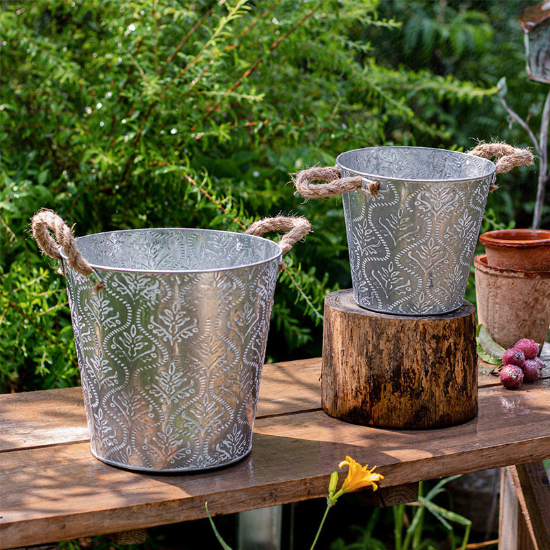 掬涵镀锌铁皮擦白圆桶花盆家用创意储物收纳铁桶花园花店摆件装饰,家居饰品,花桶,淘宝优惠券,粉丝福利购,淘宝优惠卷