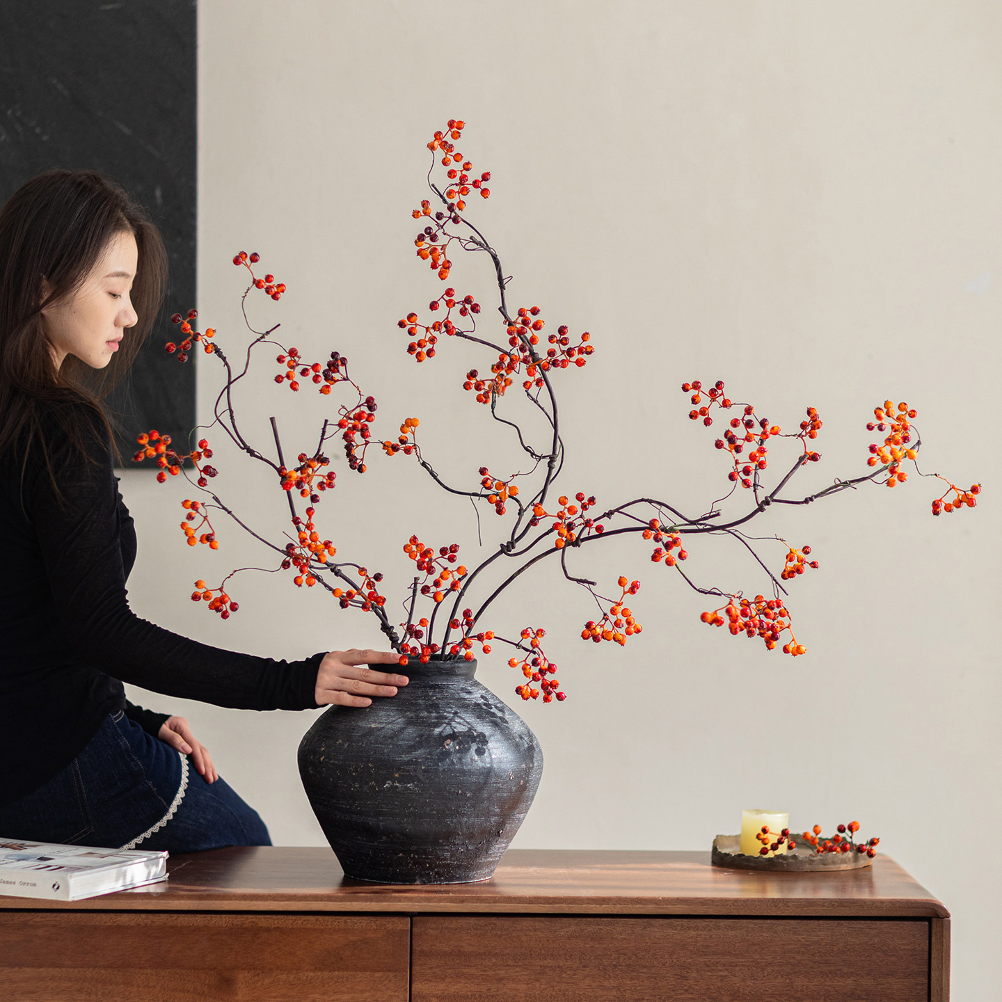 马桑果假花仿真花摆设高级感逼真客厅插花装饰餐桌花家居花艺摆件