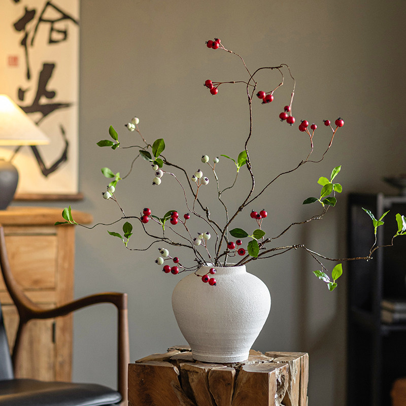 掬涵仿真柿子果实树枝假花摆件
