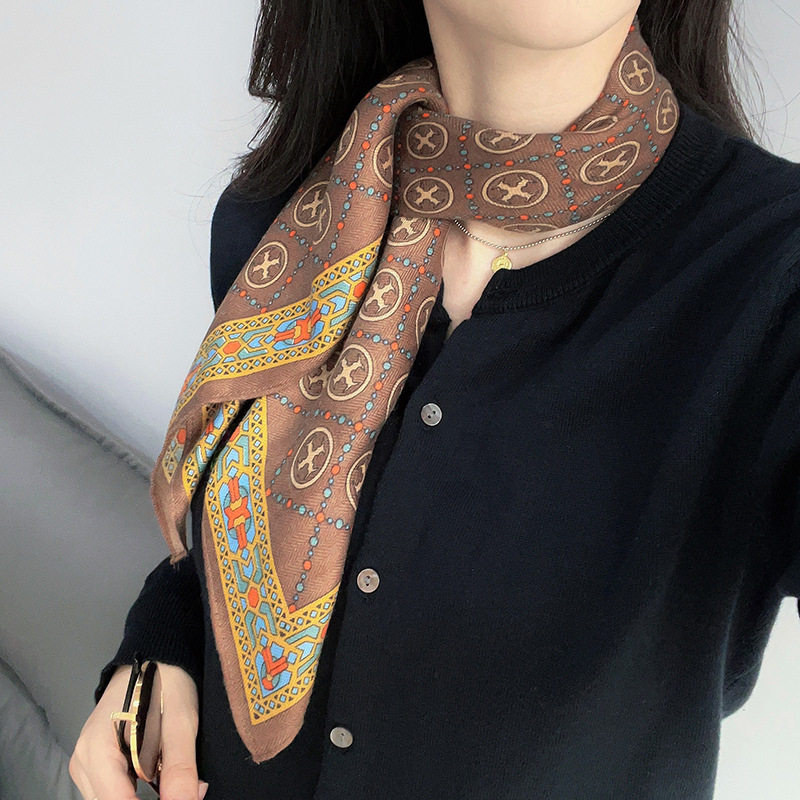 棉麻小方巾咖色百搭女春夏