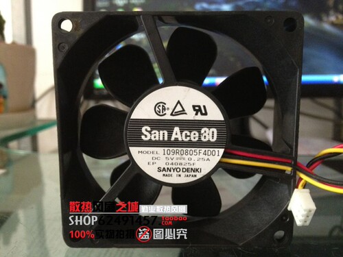 三洋SANYO 8025 5V 0.25A 109R0805F4D01 8CM双滚珠散热风扇