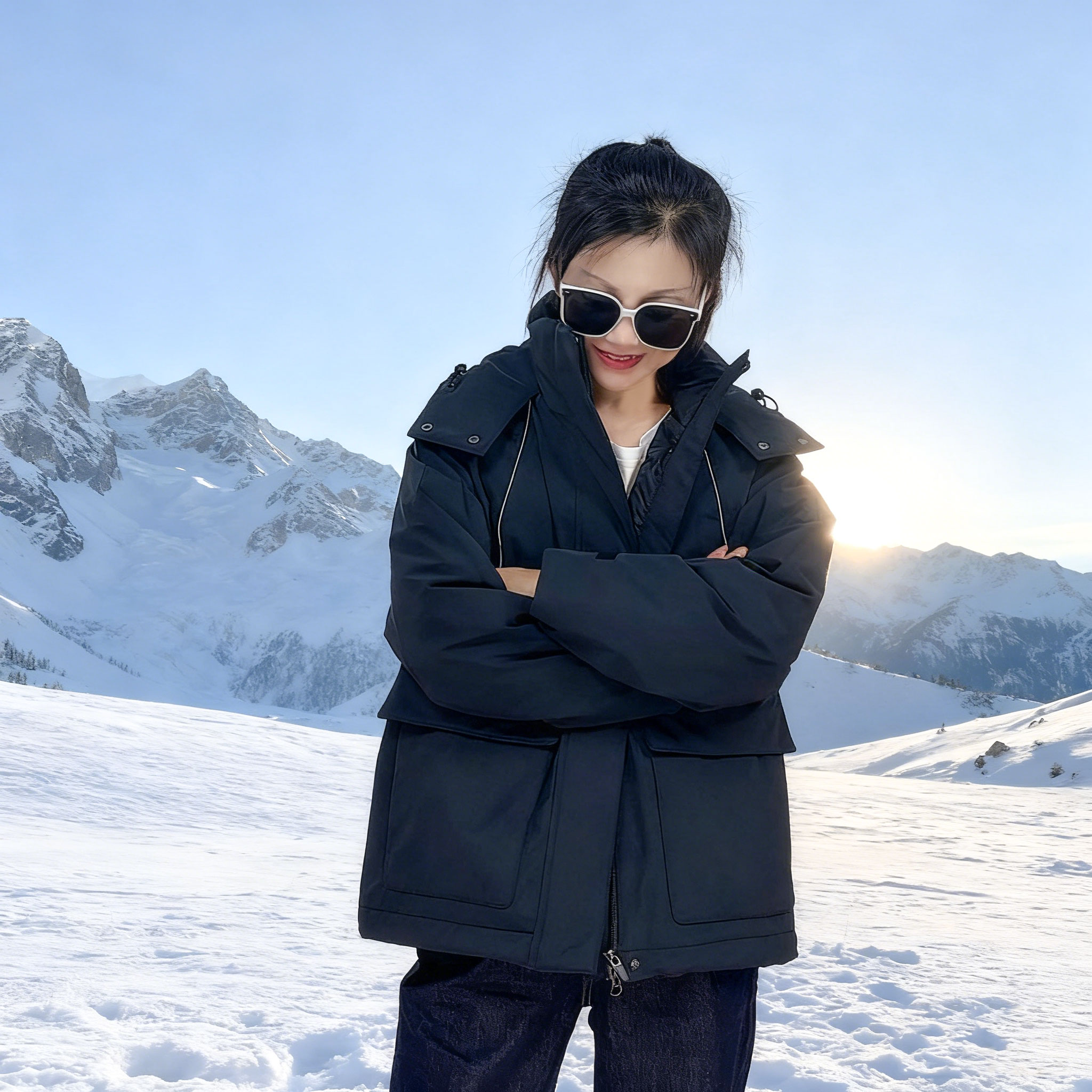 LUMIN/都市休闲 户外连帽收腰工装90白鸭绒羽绒服女滑雪服-757