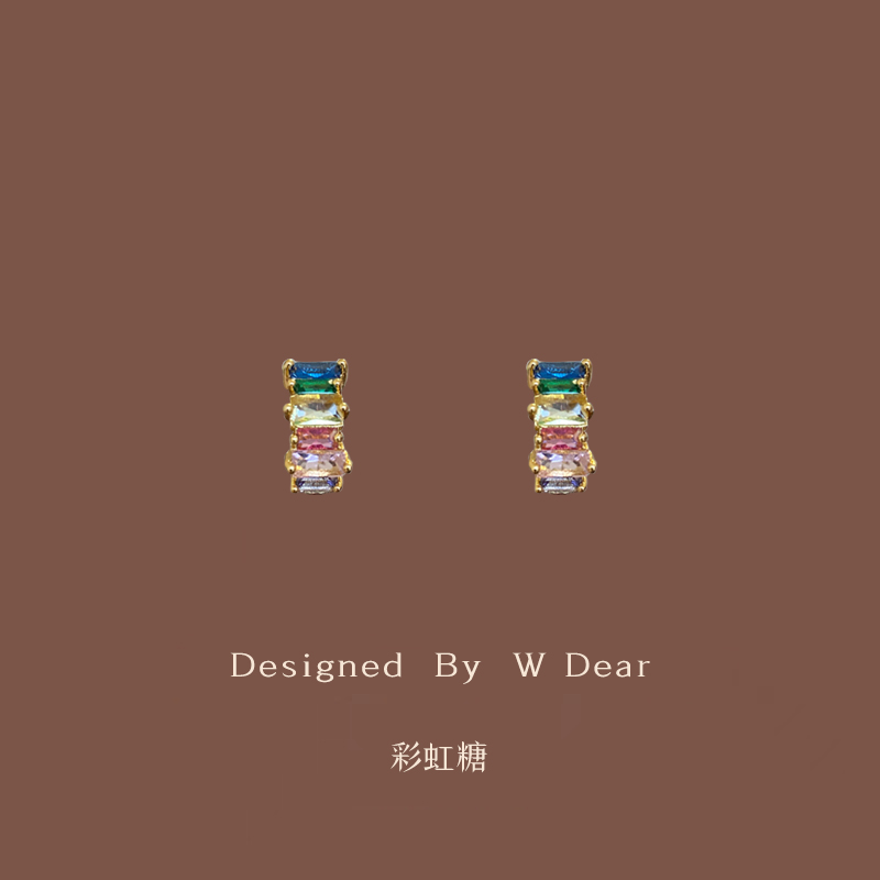 彩虹锆石耳钉蚊香盘耳夹女无耳洞